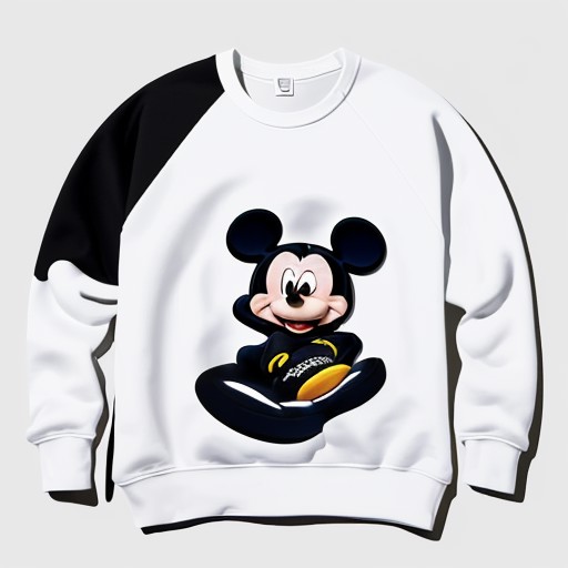 a black sweatshirt with a mickey mouse and peanuts on it (white-background:1.5)  <lora:fashion_ai_lora_clean-06:0.5>